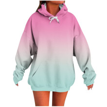 Damtröja med tryck, långärmad huva, casual, gradient design, ficka, bekväm, normal längd, vardagskläder