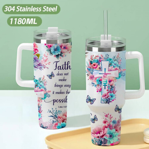 40oz blomsterkors rustfrit stålglas med låg og 1
