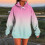 Women's gradient printed hooded sweatshirt long sleeve 2