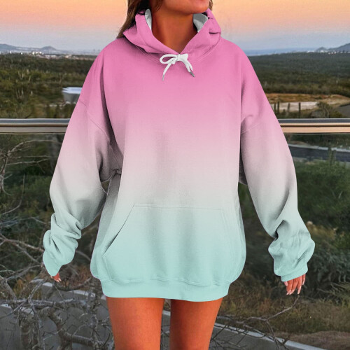 Women's gradient printed hooded sweatshirt long sleeve 1