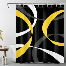 Cortina de ducha geométrica amarilla y negra de poliéster de 60 x 72 pulgadas.