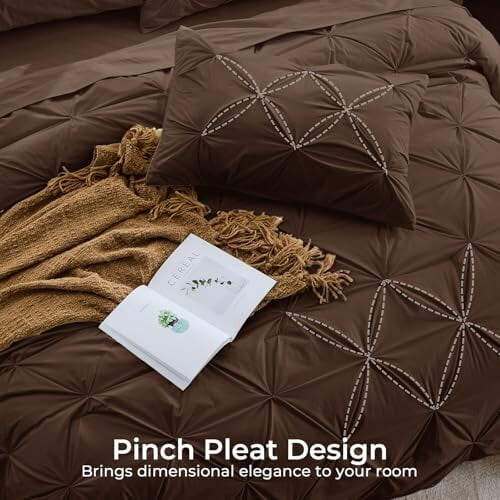 Twin Comforter Set Dark Brown Pintuck Design 5-Piece 1