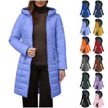 Wintermantel für Damen in Übergrößen, warm, flauschig, mit Reißverschluss, Kapuze und langen Ärmeln