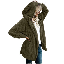 Manteau d'hiver épais doublé sherpa pour femme, veste polaire, coupe oversize, ouvert sur le devant, capuche, poches drapées, style cardigan, vert