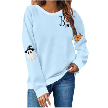 Damen Halloween Sweatshirt Herbst Lustiger Oversized Halloween Pullover Rundhals Gruseliger Langarm Geister Grafik Pullover Shirts