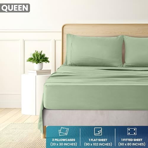 Queen Brushed Microfiber Sheet Set Sage 4-Piece 1