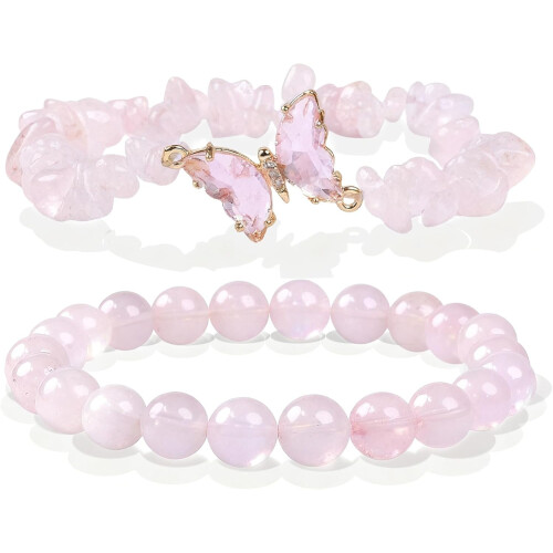 Bracciale da donna elastico con perline di ametista a forma di farfalla, 1 pezzo
