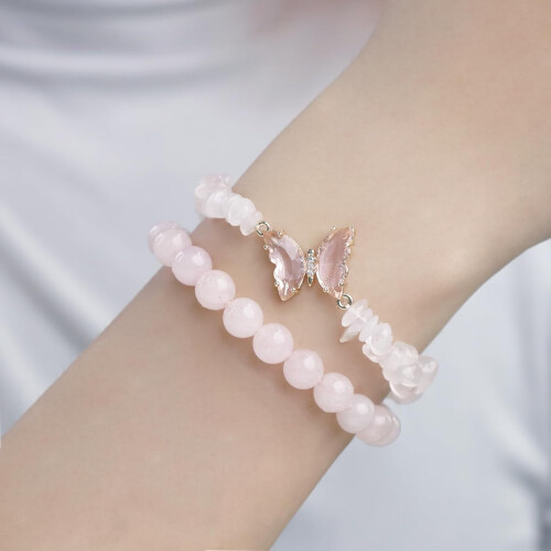 Bracciale da donna elastico con perline di ametista a forma di farfalla, 1 pezzo 1