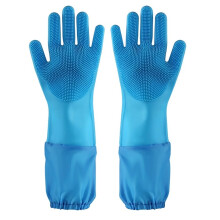Pet Grooming Gloves with Soft Silicone Bristles, Long Sleeve NonSlip Grip, Durable Blue Design