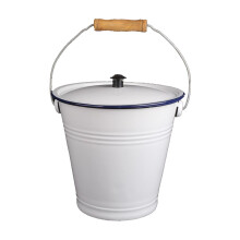 Enamel Bucket with Wood Handle Country Kitchen Utility Metal Pail for