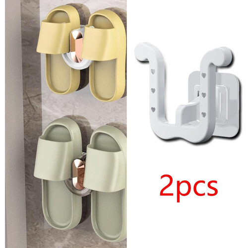 2 Pack Wall Mounted Slipper Rack Shoe Organizer UShaped Holder for Bathroom, White 2