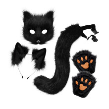 Therian Mask and Tail Set Halloween Cat Mask Tail for Prom Birthday Fe