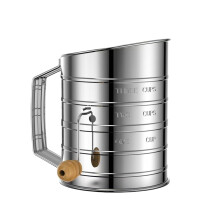 Stainless Steel Flour Sifter 3 Cup Capacity with Rotary Hand Crank and Fine Mesh for Baking