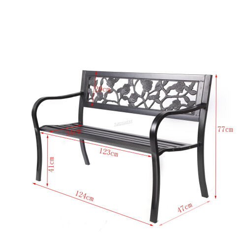 Birchtree BIRCHTREE Garden Bench Steel Rose Style C074 Black 2