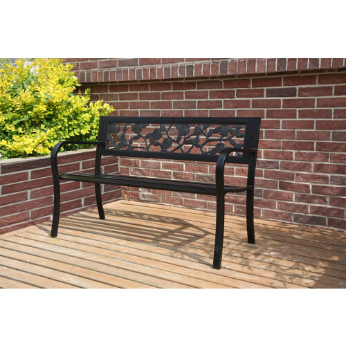 Birchtree BIRCHTREE Garden Bench Steel Rose Style C074 Black