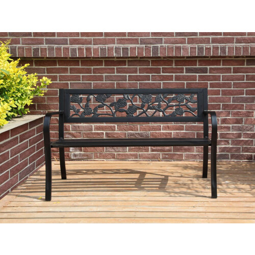 Birchtree BIRCHTREE Garden Bench Steel Rose Style C074 Black 1