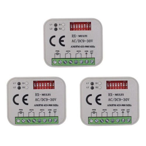 3X Universal Garage Door Remote Control Receiver 2CH Controller  for Transmitter RX Multi Frequency 433-900MHz