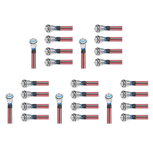 12mm Push Button  25PCS with Pre Wired Harness 12V 24V Self Locking Latching LED Round Waterproof Metal