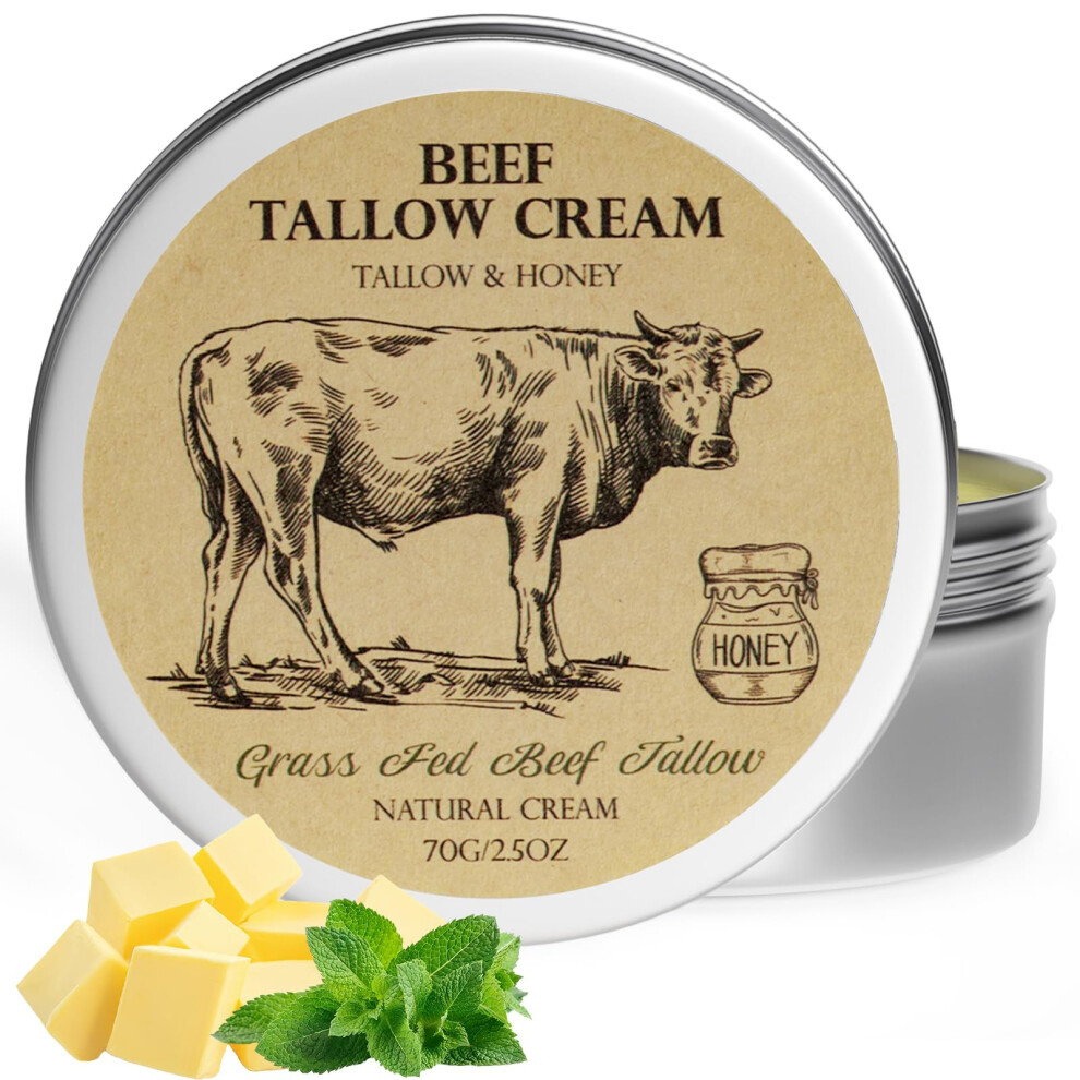 Beef Tallow Balm with Raw Honey  GrassFed Deep Hydration Moisturizer for Face and Body