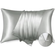 Cás Piliúir Satin le Zipper, Pacáiste 2 Méid Banríona (20x30"), Bog Síodúil don Ghruaig & don Chraiceann, Liath – Comhoiriúnach le Gach