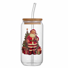 Copos de Natal MOQIN com Tampas e Canudos – Copos de Vidro Reutilizáveis para Cerveja Gelada, Coquetéis e Presentes de Natal (Compatíveis com