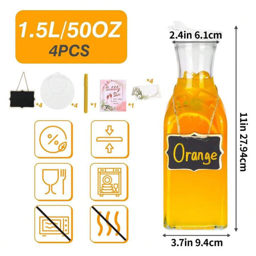 4 τεμάχια γυάλινες καράφες με καπάκια - 50oz διαφανές γυάλινο σερβίτσιο ποτών για 2