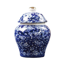 Ingwertopf aus Porzellan, 330 ml, mit Deckel, blau-weiß orientalisch glasiert, Vorratsdose und Tischdekoration – Eispflaume