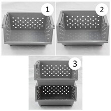Set van 3 stapelbare opbergbakken met open voorkant, grijs, stapelbare voorraadmand van plastic