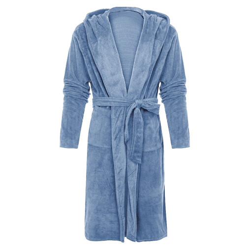 Women's fluffy solid long sleeve hooded bathrobe with 2