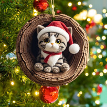 Kerstornament met dierenmotief – 2D acryl kat, uil en hond boomdecoratie, kerstcadeau (D), geschikt voor standaard kerstboomhaken