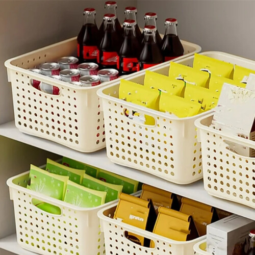 Versatile Plastic Storage Baskets Set – Desktop, Kitchen & Sundries Organizer – Durable, Compatible with Standard Shelves 1