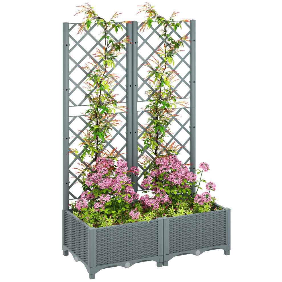 Outsunny Raised Garden Bed with Trellis, Plastic Planter Box with