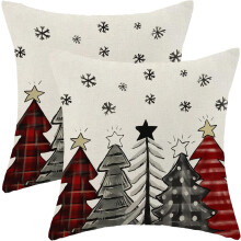 Capas de Almofada Natalinas 45x45cm, Conjunto de 2, Estampa de Árvore/Estrela, Decoração Natalina Estilo Fazenda, Compatíveis com Almofadas