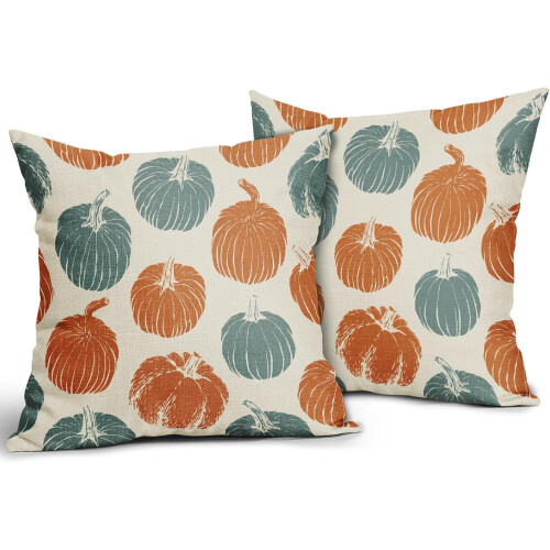 Fodere per cuscini a forma di zucca, azzurre e arancioni, 18x18 cm, set da 2 1