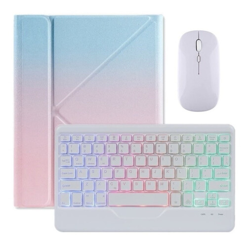 Capa com efeito degradê, teclado RGB e mouse compatível com iPad de 6ª e 5ª geração de 9,7 polegadas.