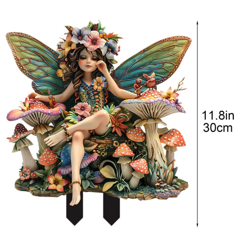 Gartenstecker aus Acryl im Boho-Stil mit Fee und Kolibri 2
