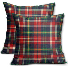 Capas de almofada xadrez natalinas 45x45 cm, conjunto de 2, xadrez búfalo vermelho/verde/azul, decoração estilo fazenda para sofá, poltrona e