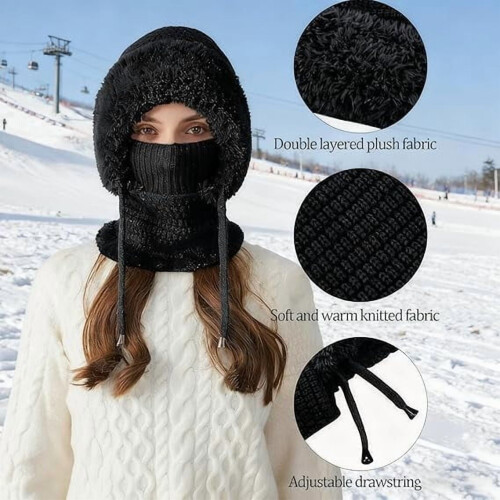 Set composto da berretto, sciarpa e maschera in maglia per donna (1 pezzo) 2
