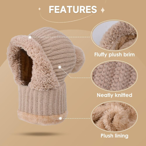 Gorro de tricô 3 em 1 feminino com cachecol e máscara facial. 2
