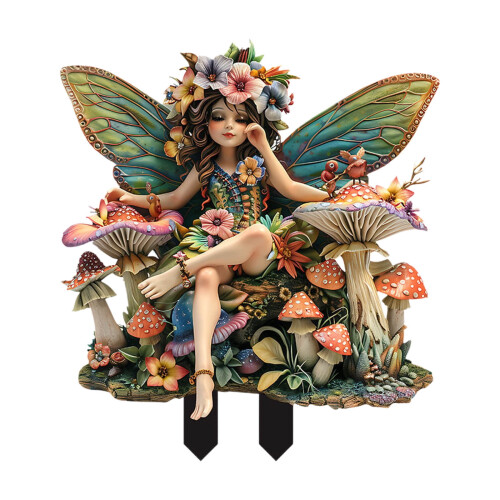 Gartenstecker aus Acryl im Boho-Stil mit Fee und Kolibri 1