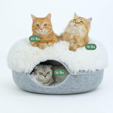 Leaba Donut Uaimhe Cat Peekaboo – Tollán Féin-Téimh 3-in-1 & Scríobadóir do Chait suas le 45lbs, In-nite & Inbhainte, Liath Éadrom (Mór),