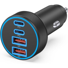 Caricabatterie da auto USB-C 4 in 1 da 90 W: doppia porta USB-C da 45 W + doppia porta USB-A, compatibile con iPhone 16e/16/15/14, iPad, Samsung