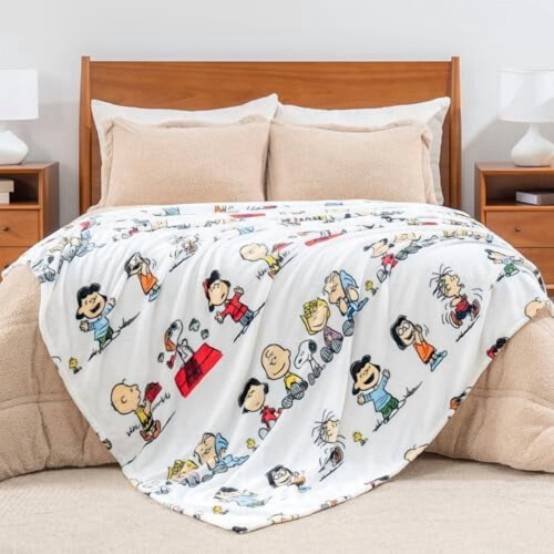 Λούτρινη Κουβέρτα Peanuts VelvetLoft με τον Χαριτωμένο Χαρακτήρα Snoopy, Πολύχρωμη Ριγέ 2