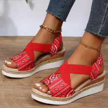 UTTOASFAY Damessandalen Damessandalen met print Strandslippers Zomersandalen met sleehak en plateauzool, orthopedische schoenen met