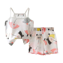Kislány jelmezek, kislány ruhák, gyerek nyári pamut mintás trikó és rövidnadrág kétrészes szett, többszínű C, 5-6 éves
