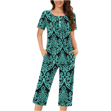 2-delige comfortabele nachtkleding dames slaapsets met zakken; dames herfstpyjama sets,