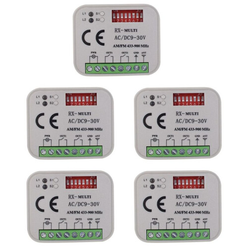 5X Universal Garage Door Remote Control Receiver 2CH Controller  for Transmitter RX 433-900MHz White