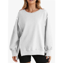 Felpa oversize da donna con scollo rotondo e spacco laterale, maniche lunghe, top casual.