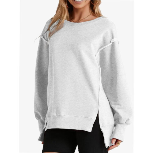 Γυναικεία oversized φούτερ με λαιμόκοψη και πλαϊνό σκίσιμο, πουλόβερ με μακριά 2