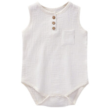 Boys Onesie Summer Soft Breathable Sleeveless Solid Color Round Neck Button Down Tank Bodysuit Leisure Party One-Pieces,White,9-12 Months
